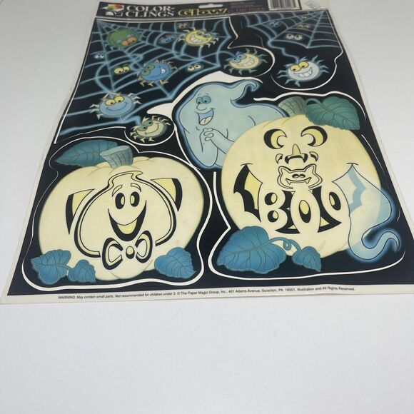 VTG Halloween Window Clings Glow In The Dark Pumpkins Ghosts Spider 2 sheets - Picture 11 of 12